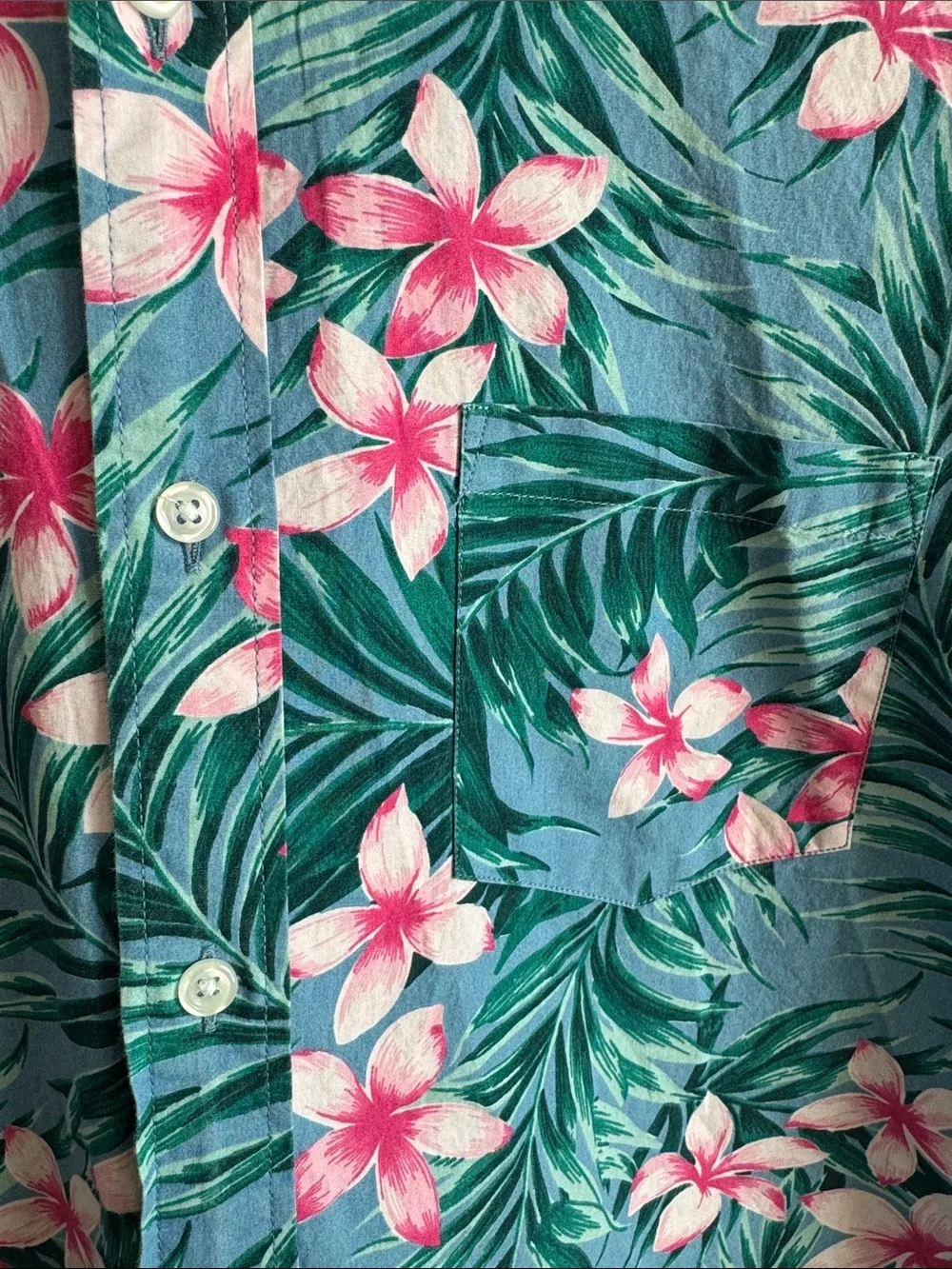 J. Crew Teal Short-Sleeve Floral Button-Down Shirt with Pink Flowers